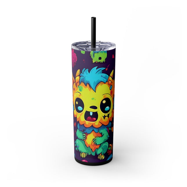 Kids Little Monster Skinny Tumbler | Colorful Funny Zombie Childs Insulated Cup | Furry Mutant Fun School Lunch Classroom Drink Traveler