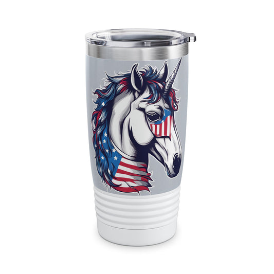 Patriotic Unicorn Tumbler | American Flag Election Traveler | United States Flag Patriot Veteran Gift | Freedom Loving Horse Road Drink Cup