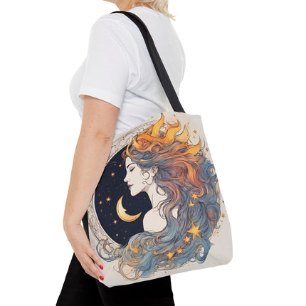 Moon Goddess Tote | Lunar Stars & Space Astronomy Grocery Bag | Laptop Book Carrier | Home Office Solar System Travel Overnight Gift