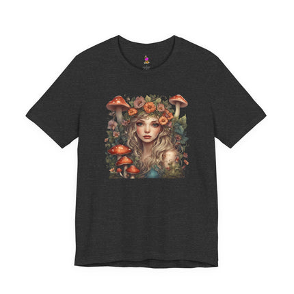 MUSHROOM FLOWER FANTASY MAIDEN Womens T-Shirt - Whimsical Fairy Art Tee