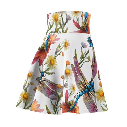 Dragonfly Flower Pattern Skater Skirt | Floral Dandelion Style Women's Summer Wear | Daisies Spring Time Gift Attire