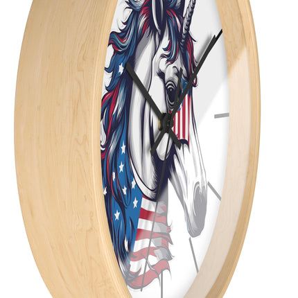PATRIOTIC UNICORN Wall Clock - American Freedom Fantasy Horse Decor