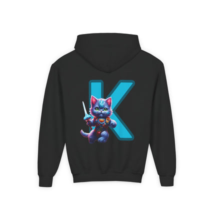 CUSTOM Letter K PERSONALIZED Warrior Cat Girls Hoodie Sweatshirt (ADD NAME TO FRONT)