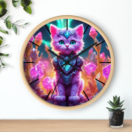COSMIC CRYSTAL CAT GUARDIAN Wall Clock - Neon Fantasy Cave Decor