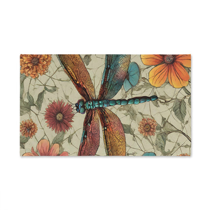 Floral Dragonfly Hand Towel | Flower Pattern Flying Insect Decor | Bathroom Accent Drying Cloth | Spring & Summer Dragon Fly Polyester Gift