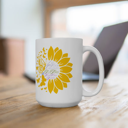 LET YOUR CREATIVITY FLY FREE Butterflies & Sunflowers Positive Inspirational Womens Coffee Cup