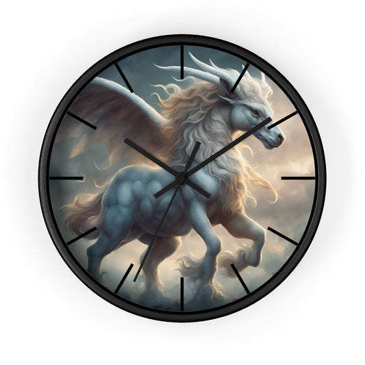 Majestic Myths Art Clock | Pegasus Horned Winged Horse Wall Hanging | Mystical Cloud Sky Fantasy Home Office Decor Gift