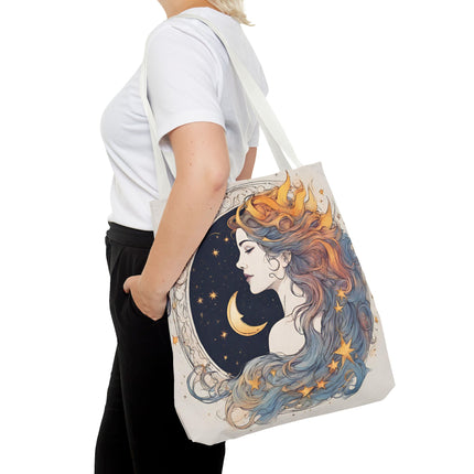 Moon Goddess Tote | Lunar Stars & Space Astronomy Grocery Bag | Laptop Book Carrier | Home Office Solar System Travel Overnight Gift
