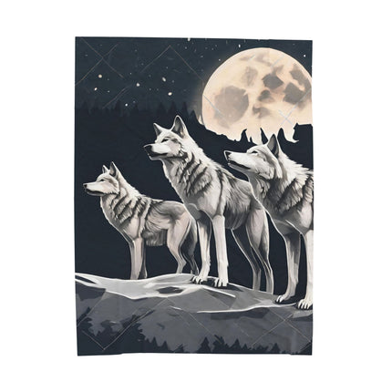Moon Wolves Blanket | Night Sky Mountain Wolf Pack Bed Throw | Starry Dark Full Lunar Gift | Wooded Wild Dogs Bedroom Light Warm Comforter