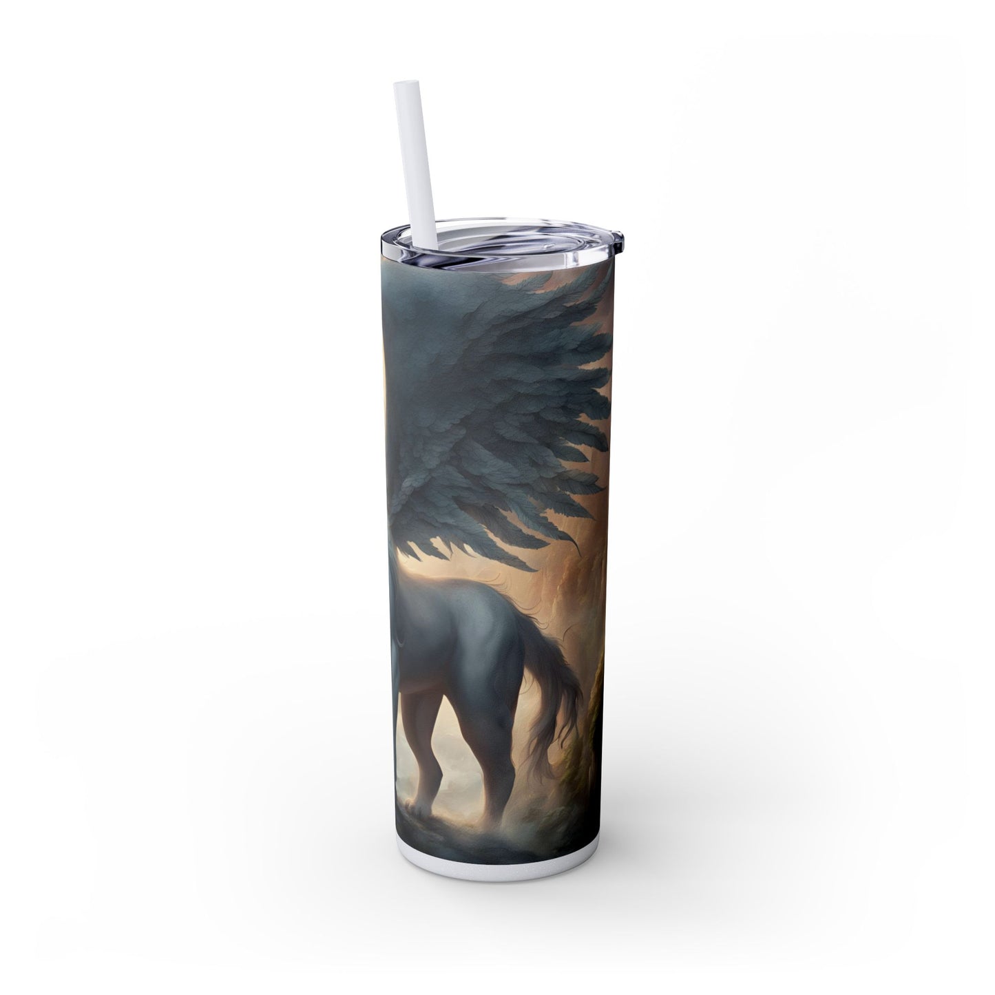 Majestic Myths Skinny Tumbler | Pegasus Horned Winged Horse Drinking Cup | Mystical Mountain Cloud Fantasy Road Trip Exercise Traveler