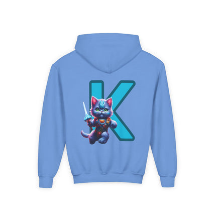 CUSTOM Letter K PERSONALIZED Warrior Cat Girls Hoodie Sweatshirt (ADD NAME TO FRONT)