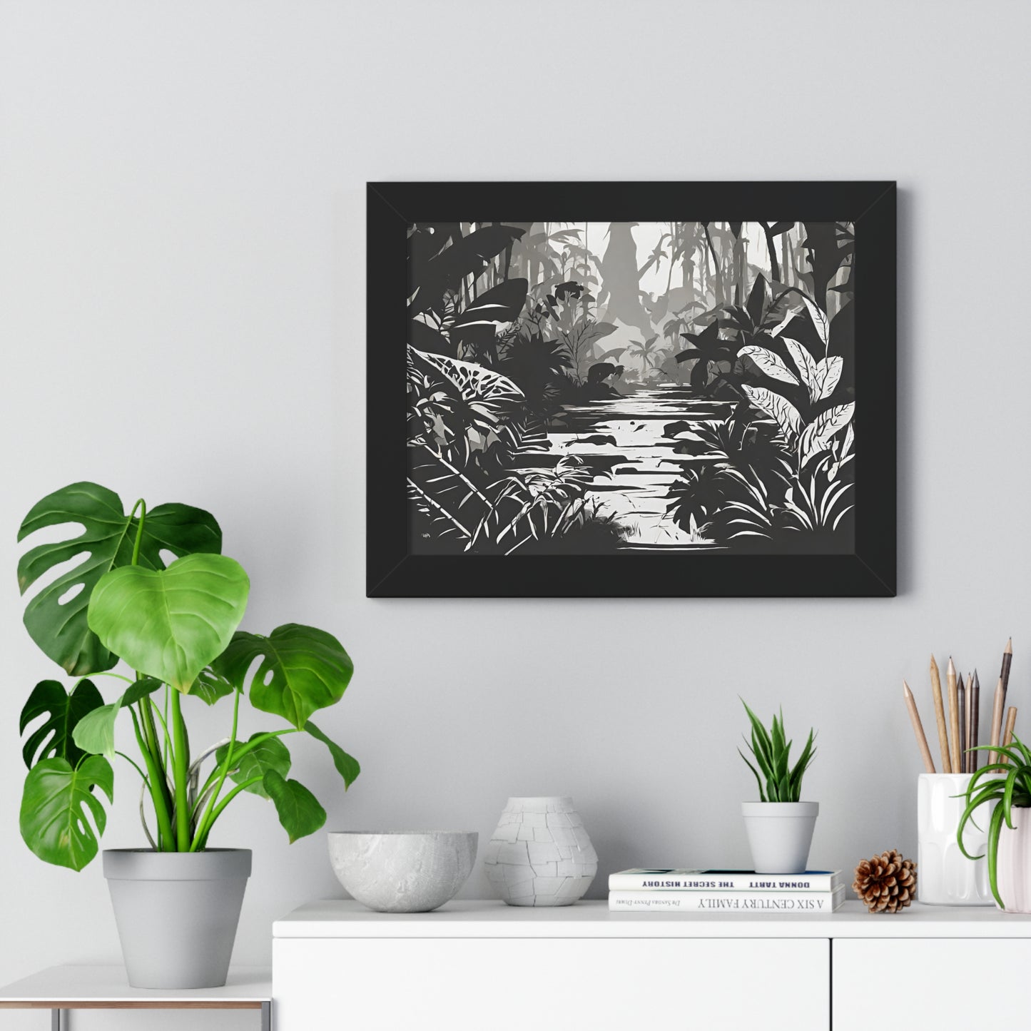 Wall Decor, Jungle Scene, Framed Wall Hanging, Black Shadow Print, Nature Scene Picture, Living Room Poster, Office Scenery