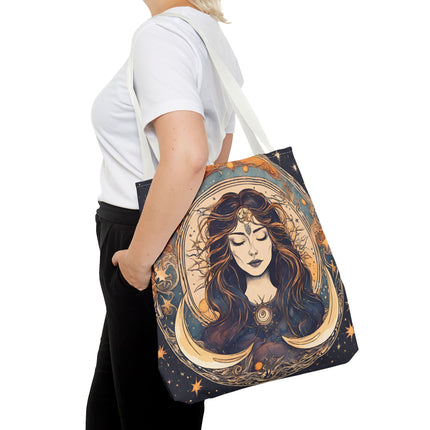 Sun & Moon Goddess Tote | Lunar Stars and Space Astronomy Grocery Bag | Wiccan Dreams Office Laptop Book Carrier | Solar System Travel Gift