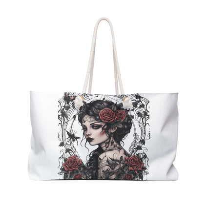 Gothic Rose Fantasy Girl Travel Gift Bag, Butterfly Flowered Spiderweb Dark Maiden Weekend Bag, Mystical Tattoo Beauty Tote