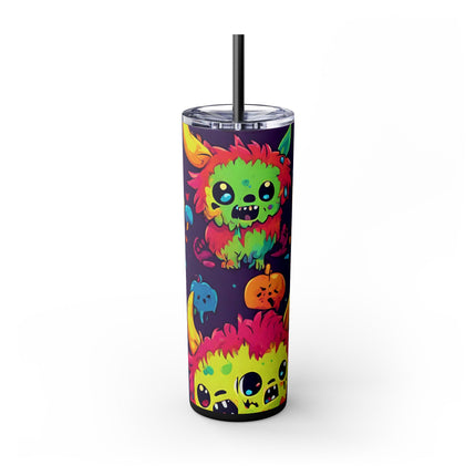Kids Little Monster Skinny Tumbler | Colorful Funny Zombie Childs Insulated Cup | Furry Mutant Fun School Lunch Classroom Drink Traveler