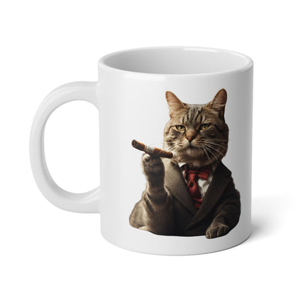 Cigar Smoking Cat Coffee Mug, CEO Boss Suit Kitty, Funny Office Cat Lovers Cup Gift, Company Drinking 20 oz. Mug