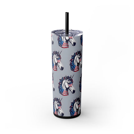 PATRIOTIC AMERICAN UNICORN Skinny Tumbler - United States Freedom Travel Cup