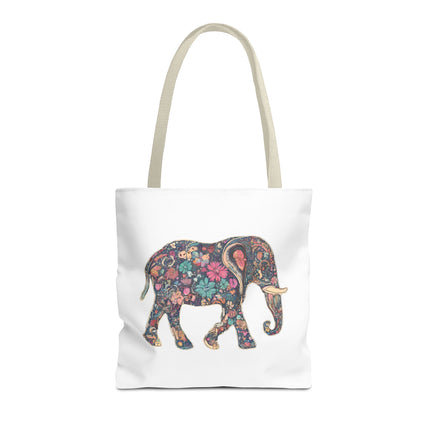 Flower Elephant Lovers Tote | Majestic Color Pattern Custom Grocery Bag | Animal Gift Office Laptop Travel | Wild Safari Business Traveler