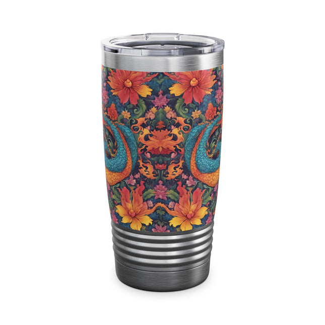 Dragon Tumbler | Japanese Flower Pattern Drink Companion | Floral Japan Insulated Travel Mug | Exercise Office College Road Trip Coffee Gift