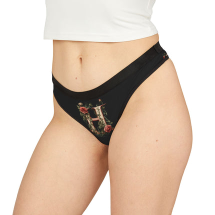 Floral Letter H Women's Thong, Rose Print Lingerie, Monogrammed Underwear, Romantic Gift for Her, Intimate Apparel