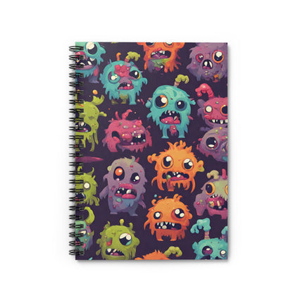 Kids Zombie Monster Fun Spiral Notebook | Gross Out Furry Creatures Colorful Rule Line Paper | Cute Fuzzy Tiny Monsters Child School Journal
