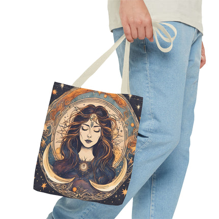 Sun & Moon Goddess Tote | Lunar Stars and Space Astronomy Grocery Bag | Wiccan Dreams Office Laptop Book Carrier | Solar System Travel Gift