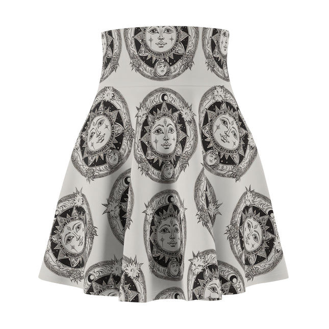 Sun & Moon Solar Wheel Pattern Skater Skirt | Wiccan Witchey Style Women's Summer Wear | Mystic Solar System Star Galaxy Gift