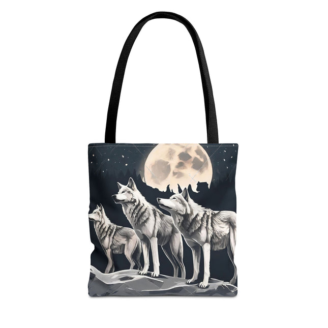 Moon Wolves Tote | Night Sky Mountain Wolf Pack Grocery Bag | Laptop & Book Carrier | Home Office Wooded Wild Dogs Travel Overnight Gift