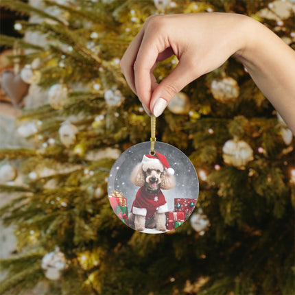 HAPPY POODLE Glass Christmas Ornament