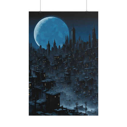 DARK CITY OF THE NIGHT MOON Poster - Gothic Lunar Moonlight Skyline Wall Art