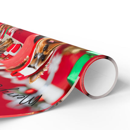 Dog Christmas Wrapping Paper Yorkshire Terrier, Santa Hat Yorkie Gift Wrap, Holiday Gift Wrap Roll
