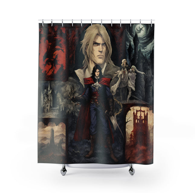 A LEGEND APPEARS IN THE LEGACY OF HIS FATHER Video Game Inspired Abstract Collage Shower Curtain