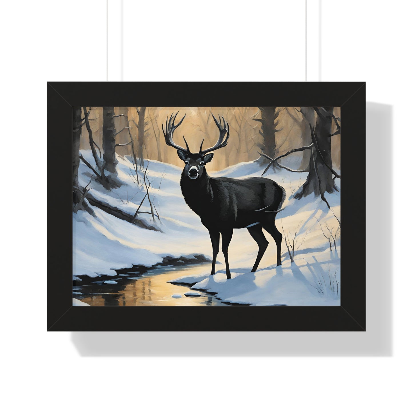 Animal Wall Art, Deer Hunter Picture, Big Buck Print, Woods, Creek, Shadow Wall Hanging, Sunset Snow Image, Living Room Poster, Framed Art