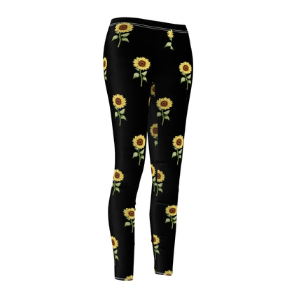 Bright Sunflower Skinny Leggings, Simple Watercolor Flower Relaxing Lounge Pants, Blossom Leaves Bloom Exercise Fitness Yoga Tights
