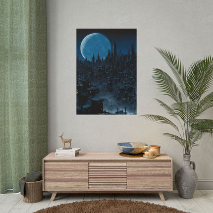 DARK CITY OF THE NIGHT MOON Poster - Gothic Lunar Moonlight Skyline Wall Art