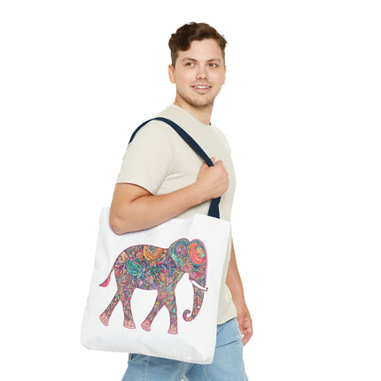 Elephant Gift Tote | Majestic Color Pattern Custom Grocery Bag | Animal Lovers Office Travel Carrier | Wild Safari Business Traveler