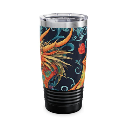 Dragon Tumbler | Japanese Flower Pattern Drink Companion | Floral Japan Insulated Travel Mug | Exercise Office College Road Trip Coffee Gift