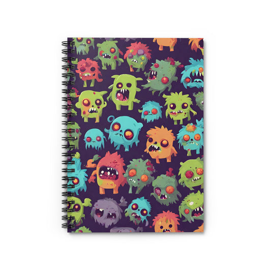 Kids Zombie Monster Fun Spiral Notebook | Gross Out Furry Creatures Colorful Rule Line Paper | Cute Fuzzy Tiny Monsters Child School Journal