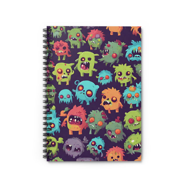 Kids Zombie Monster Fun Spiral Notebook | Gross Out Furry Creatures Colorful Rule Line Paper | Cute Fuzzy Tiny Monsters Child School Journal