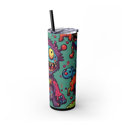 Kids Little Monster Skinny Tumbler | Colorful Funny Zombie Childs Insulated Cup | Furry Mutant Fun School Lunch Classroom Drink Traveler