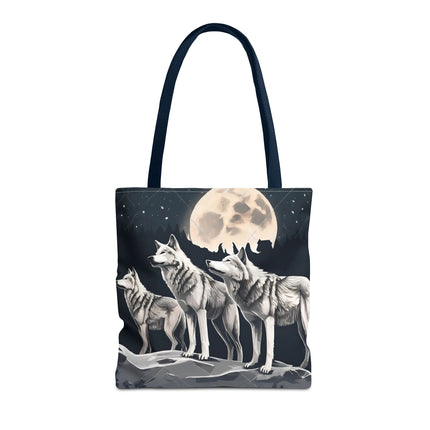 Moon Wolves Tote | Night Sky Mountain Wolf Pack Grocery Bag | Laptop & Book Carrier | Home Office Wooded Wild Dogs Travel Overnight Gift