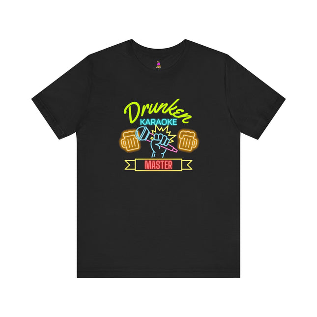 DRUNKEN KARAOKE MASTER Neon 80's Vibe T-Shirt - Funny Party Singer Tee