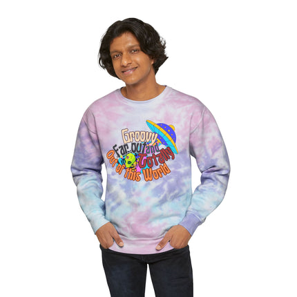 70s Retro Alien Spaceship UFO Sweatshirt | Groovy Far Out of This World Tye Dye Long Sleeve | Trippy Psychedelic Gift | Hippie Sweater Shirt