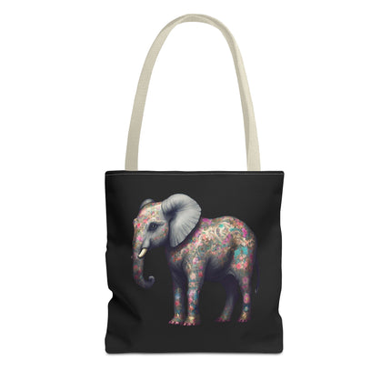 Elephant Gift Tote | Majestic Flower Pattern Grocery Bag | Animal Lovers Office Travel Carrier | Safari Kingdom Endangered Cotton Traveler