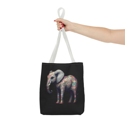 Elephant Gift Tote | Majestic Flower Pattern Grocery Bag | Animal Lovers Office Travel Carrier | Safari Kingdom Endangered Cotton Traveler