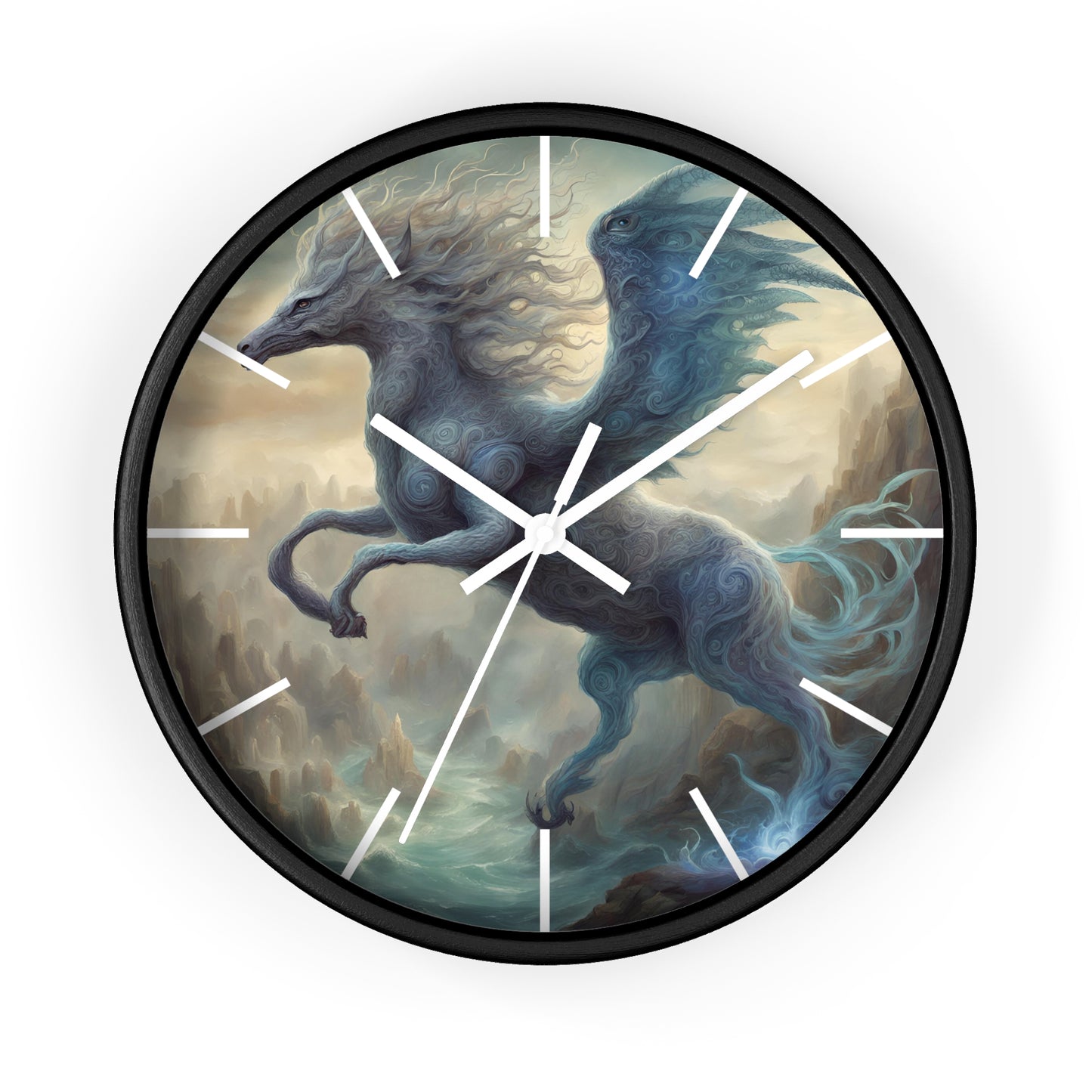 Majestic Myths Art Clock | Electrified Pegasus Horse Wall Hanging | Mystical Winged Blue Lightning Fantasy Home Office Decor Gift