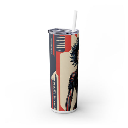 FUTURISTIC ANIME GIRL Skinnny Tumbler - Leather Clad Spike Mohawk Woman Insulated Cup