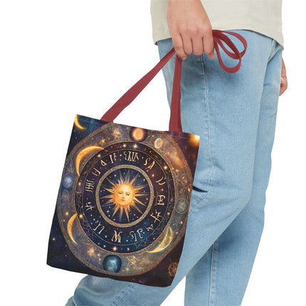 Moon Phases Tote Bag | Lunar Cycle Astronomy Wiccan Grocery Bag | Solstice Home Office Laptop Carrier | Solar System Travel Overnight Gift