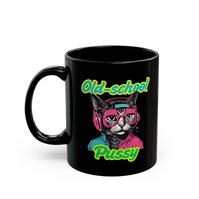 OLD SCHOOL P**SY Retro 80's Music Headphone Cat Coffee Mug