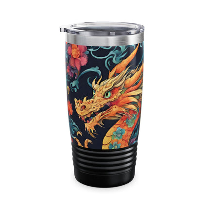 Dragon Tumbler | Japanese Flower Pattern Drink Companion | Floral Japan Insulated Travel Mug | Exercise Office College Road Trip Coffee Gift